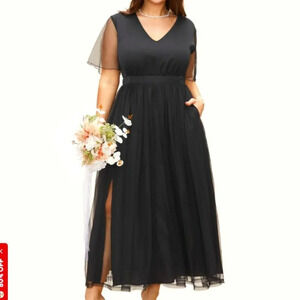 BloomChic Plus Size 2XL V Neck Mesh Patchwork Split Hem Dress us18-20